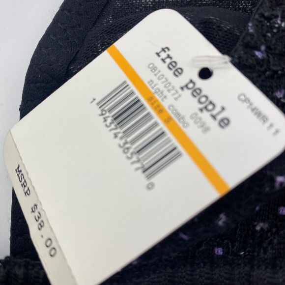 Free People Bralette Polka Dot Lace Striped Band Black Purple Size Small - Picture 6 of 8